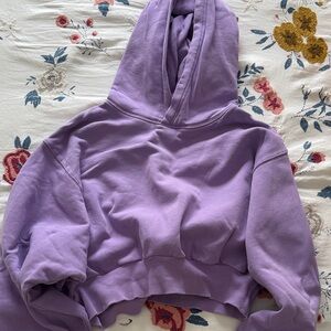 TNA cozy fleece purple cropped hoodie